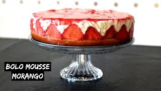 BOLO MOUSSE DE MORANGO  SEM GLÚTEN SEM LACTOSE  FRAISIER CAKE SAUDÁVEL [upl. by Averir]