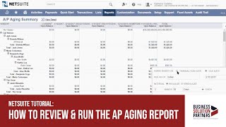 NetSuite Tutorial How to Review and Run the AP Aging Report [upl. by Pelagi]