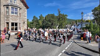 The Band of HM Royal Marines Scotland playing on march to the 2024 Braemar Gathering Highland Games [upl. by Attiuqahs]