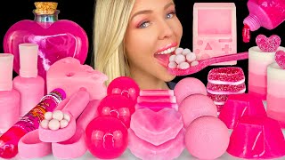 ASMR MUKBANG Pink Dessert Edible Nail Polish GameBoy Heart Drink Raspberry Jelly Sour Candy 먹방 [upl. by Lemieux]