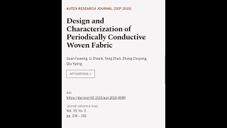 Design and Characterization of Periodically Conductive Woven Fabric  RTCLTV [upl. by Scarlet]