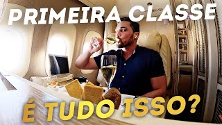 NOVA MAIOR PRIMEIRA CLASSE DA EMIRATES em DUBAI 😨INACREDITÁVEL  CAMA da NASA PIJAMA e binóculos [upl. by Ekeiram]