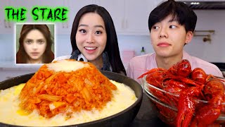 KIMCHI FRIED RICE CHEESE VOLCANO  SPICY PEPPER CRAWFISH SEAFOOD BOIL MUKBANG [upl. by Ruff461]