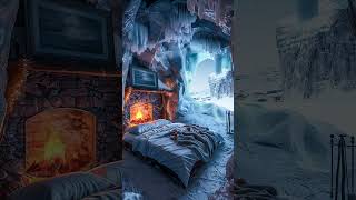 Winter Blizzard In Cozy Cave Winds With Crackling Fireplace Ambiance For Deep Sleep amp Focus [upl. by Hsirehc]