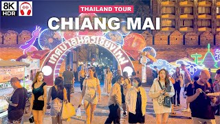 🇹🇭8K  Chiang Mai Christmas Lights and Night Walking around Tha Phae Gate 🎄 [upl. by Aizan]