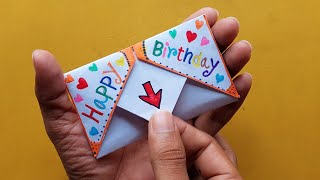 DIY  SURPRISE MESSAGE CARD FOR BIRTHDAY  Pull Tab Origami Envelope Card  birthday greeting card [upl. by Enatan]