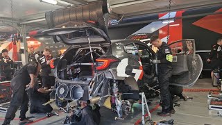 WRC Tet Rally Latvia 2024 Fri eve service Toyota Gazoo Racing team servicing Rovanpera Katsuta cars [upl. by Enigroeg]