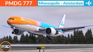 P3D v53 PMDG 777300ER KLM  Minneapolis to Amsterdam  VATSIM Full flight [upl. by Acinot733]