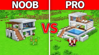 JJ Family amp Mikey Family  NOOB vs PRO  Modern House Build Challenge in Minecraft [upl. by Grange]