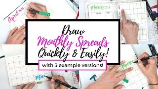 How to Draw 3 Types of Monthly Calendars in your Journal [upl. by Ahsatak977]