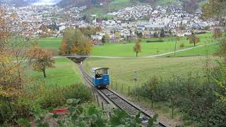 Sonnenbergbahn Kriens  Sonnenberg Wagen kommt in die Bergstation  funicular funiculaire Lucerne [upl. by Enetsirhc]