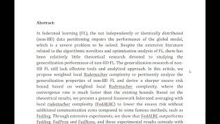 Non IID Federated Learning With Sharper Risk Bound [upl. by Edwyna]