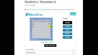 AI Solve Daily Numbrix 9 Puzzle 11212024 ASMR [upl. by Mallen]