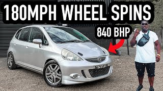 180MPH WHEEL SPINS IN MY 840BHP HONDA JAZZ [upl. by Isiad]