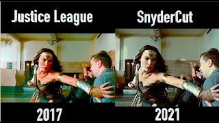 Snydercut vs Justice League  Wonder Woman Bank Fight Scene Side by Side Comparison [upl. by Netnert]