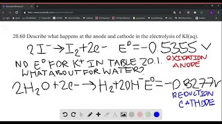 Describe what happens at the anode and the cathode in the electrolysis of KIaq [upl. by Lozar]