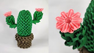 3D Origami CACTUS  How to make a modular cactus [upl. by Nosecyrb781]