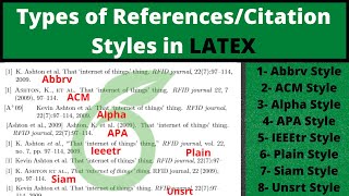 Types of ReferencesBibliography in Latex  Overleaf  Citation [upl. by Vey]