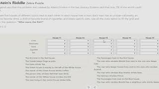 Einsteins Riddle  Zebra Puzzle  Walkthrough [upl. by Notserk]