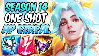 SEASON 14 AP EZREAL BROKEN ONESHOT  Prestige Heavenscale Ezreal Build amp Runes  League of Legends [upl. by Arlan]