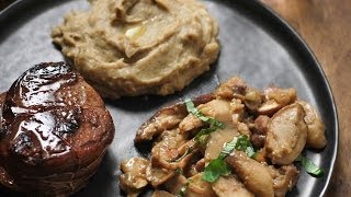 Tournedos purée de cèpes et poêlée de cèpes aux châtaignes  Recette n°48 par Bernard [upl. by Tterej]