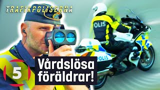 Polisen stannar vårdslösa föräldrar som kör med obältade barn  Trafikpoliserna  Kanal 5 Sverige [upl. by Enelaehs]