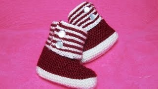 How to Knit Boot Style Red and White Baby Booties Part 1  Right Bootie [upl. by Aitnas]