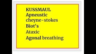 KUSSMAUL Apneustic Ataxic Agonal cheynestokes Biots breathing [upl. by Artenek]