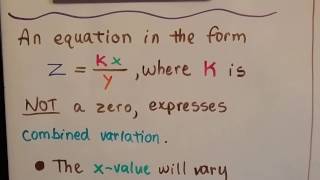 Algebra I 127b Equations involving Combined Variation [upl. by Bassett463]