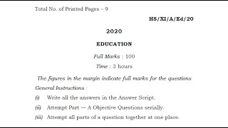 Question Paper Class 11 Education MBOSE 2020 [upl. by Niledam]