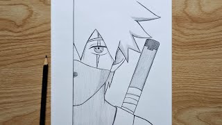 Easy anime half face drawing  How to draw Anime Ninja  Kakashi  step by step  naruto tutorial [upl. by Adnohsat]