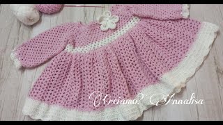 Vestito uncinetto rosa con maniche lunghe e borsa coniglio crochet dress baby bimba [upl. by Nnylrats]