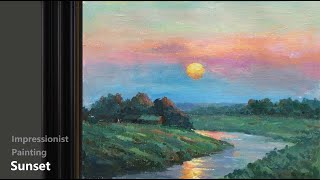 Impressionist Landscape  Easy Acrylic Painting  Sunset Scene 002 [upl. by Pia]