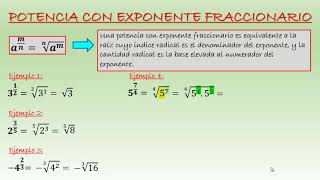 POTENCIA CON EXPONENTE FRACCIONARIO [upl. by Nadoj144]