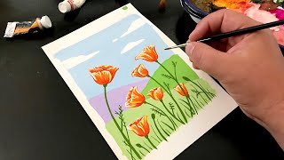 Gouache Painting a Poppy Landscape Scene  Easy  by Philip Boelter [upl. by Acinoev]