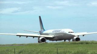 Atterrissage Airbus A 330300 Corsair International  Roland Garros Airport FMEERUN [upl. by Aenet574]