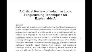 A Critical Review of Inductive Logic Programming Techniques for Explainable AI [upl. by Rotberg]