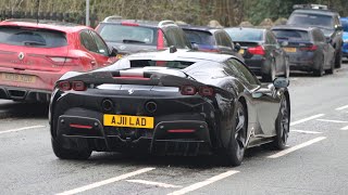 Supercars in Alderley Edge 2024 SF90 Stradale Revuelto SV x2 Vanquish Onyx GTX700… [upl. by Arbe]