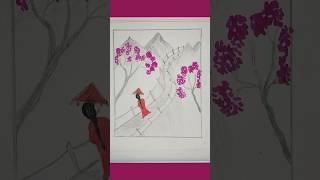 Beautiful scenery drawing 🍁🍁 shortvideo shorts drawing AfrojaDrawingAcademy [upl. by Corabel]