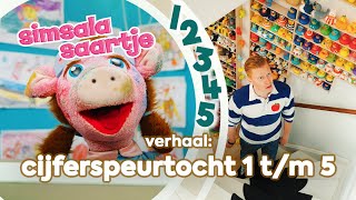 CIJFERSPEURTOCHT 1 tm 5 🖌️🔢🍎  SIMSALA SAARTJE 🐽  Educatieve kleutertelevisie  Schrijfvolgorde [upl. by Lewap]