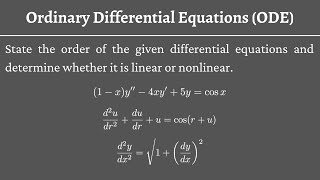 ODE Examples on the Order and Linearity of Differential Equations [upl. by Vanzant]