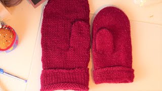 Filzhandschuhe stricken mit Faltkante und Wendemasche 1Teil [upl. by Abra]