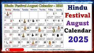 Hindu Festivals August Calendar 2025 augustcalendar2025 [upl. by Ecinrev]