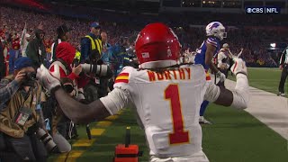 Xavier Worthys pylonreach TD brings Chiefs into a tie with Bills [upl. by Gaskins]