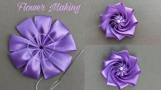 Super Easy Ribbon Flower Making  Hand Embroidery Tricks With Ribbons  Ribbon Work  Ribbon Flowers [upl. by Rochette]