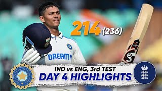 India Vs England 4th Test Day 3 Highlights 2024  Yashasvi Jaiswal 214 Runs In 236 Balls Highlights [upl. by Argyle318]