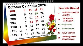 October Calendar 2026 octobercalender2026 [upl. by Martynne364]