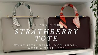 ALL ABOUT THE STRATHBERRY TOTE WHAT FITS INSIDE MOD SHOTS WEAR amp TEAR ETC [upl. by Nwahsan]