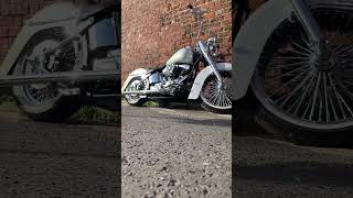 Harley Davidson Softail Heritage FLSTC Chicano White 2017 103 LoudPipesCycles Shinko Avon [upl. by Enidan]