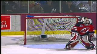 Unlucky Bounce Martin Brodeur loses his stick and the lead [upl. by Hpsoj411]